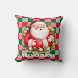 Retro Santa Claus Tartan Plaid Vrolijk Kerstfeest Kussen