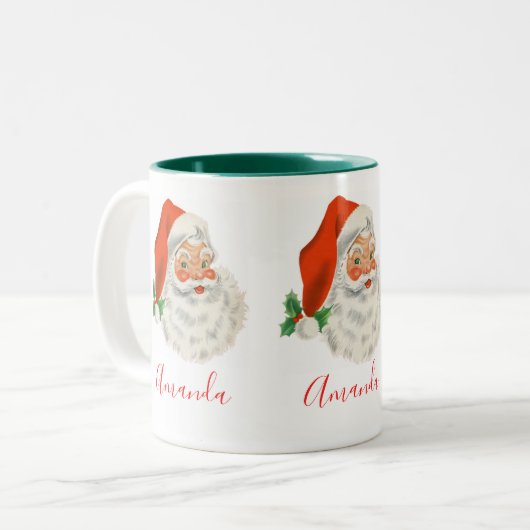 Retro Santa Claus Tweekleurige Koffiemok (Voorkant links)