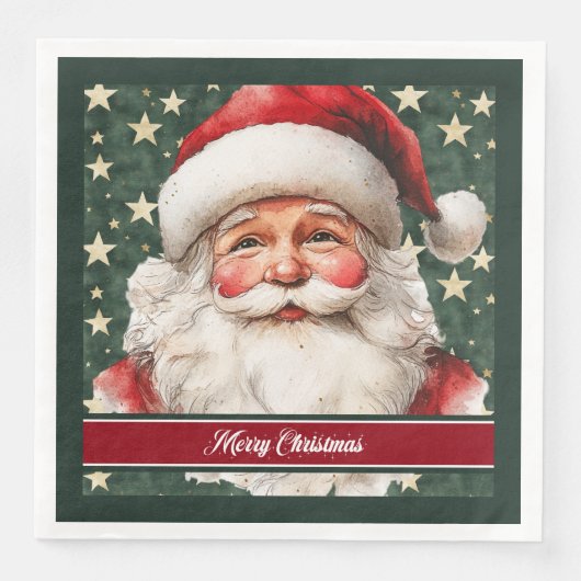 Retro Santa Claus Vakantie Waterverf Servetten (Voorkant)