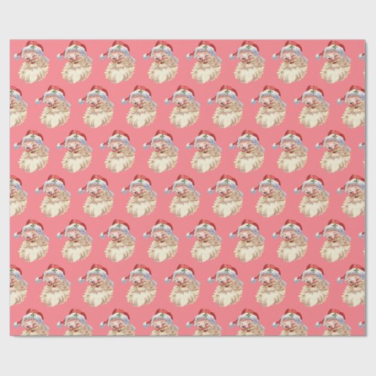 Retro Santa Claus Wink in Blush Pink Cadeaupapier (Vlak)