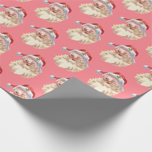 Retro Santa Claus Wink in Blush Pink Cadeaupapier (Hoek)