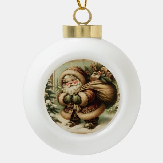 Retro Santa Claus with Gifts Keramische Bal Ornament (Voorkant)