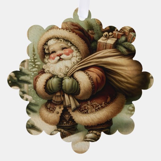 Retro Santa Claus with Gifts Ornament Kaart (Voorkant)