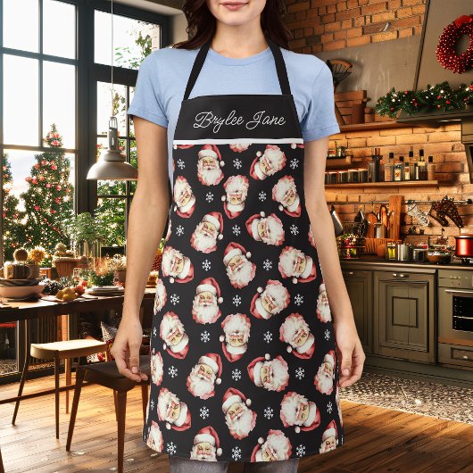  Retro Santa Claus Zwart Gepersonaliseerd Schort