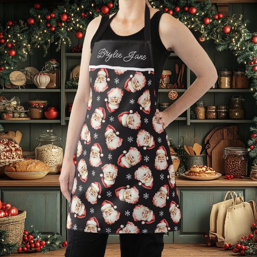 Retro Santa Claus Zwart Gepersonaliseerd Schort