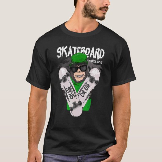 Retro Santa Cruz California Monkey Skatebo T-shirt (Voorkant)
