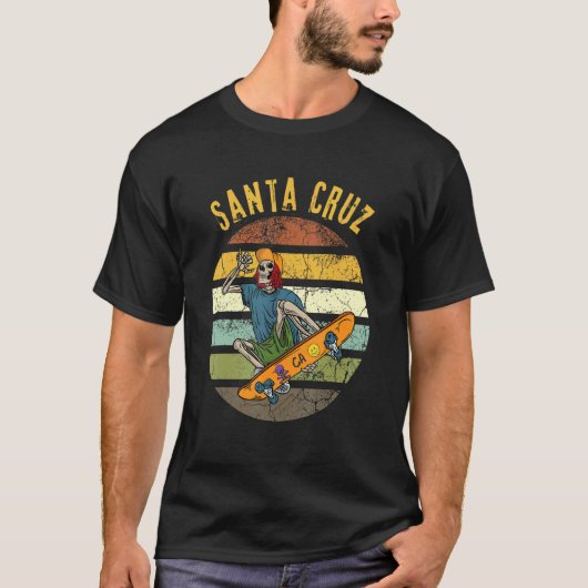 Retro Santa Cruz California Skelton Skatebo T-shirt (Voorkant)