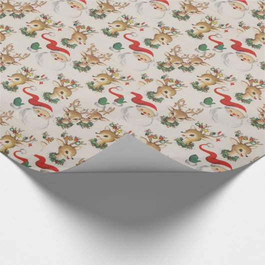  Retro Santa Deer Design Kerstmis Cadeaupapier (Hoek)