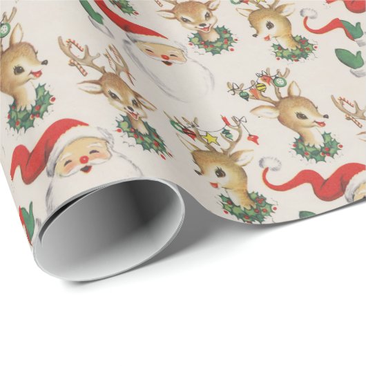  Retro Santa Deer Design Kerstmis Cadeaupapier (Rol Hoek)