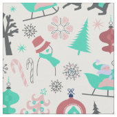Retro Santa Deers Kerststof Stof (Close Up)