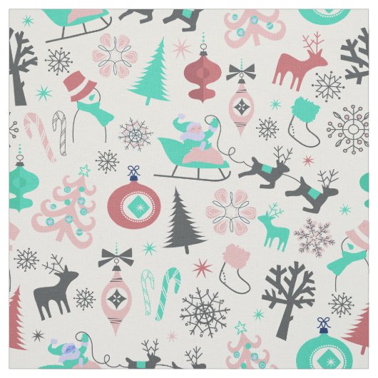 Retro Santa Deers Kerststof Stof (Swatch)