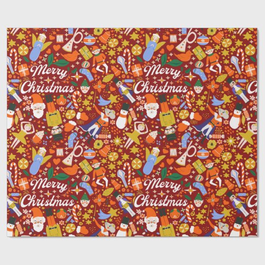 Retro Santa Elf Dancer Nutkraker Snowman Cadeaupapier (Vlak)