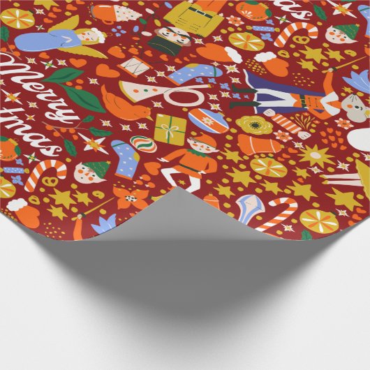 Retro Santa Elf Dancer Nutkraker Snowman Cadeaupapier (Hoek)