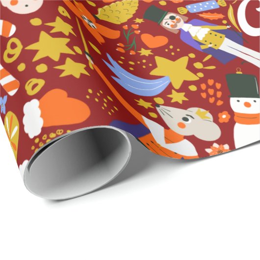 Retro Santa Elf Dancer Nutkraker Snowman Cadeaupapier (Rol Hoek)