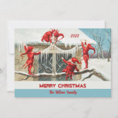 Retro Santa Elves - Aangepast kerstfeest Feestdagenkaart (Voorkant)