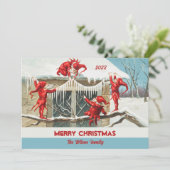 Retro Santa Elves - Aangepast kerstfeest Feestdagenkaart (Staand voorkant)