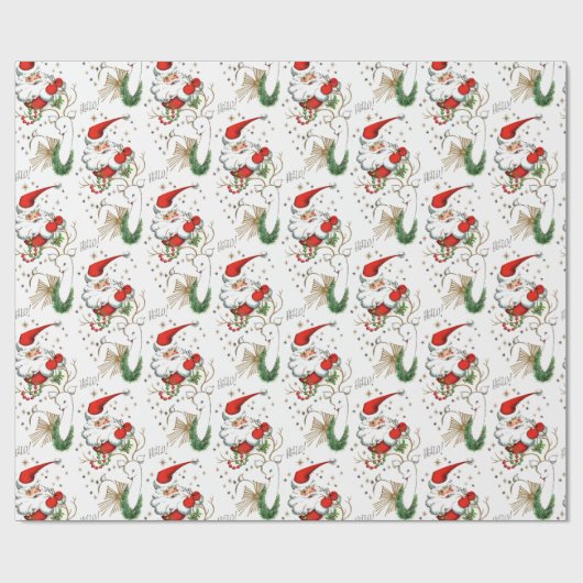 Retro Santa en rendier Cadeaupapier (Vlak)