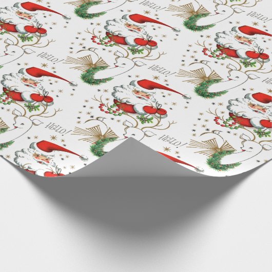 Retro Santa en rendier Cadeaupapier (Hoek)