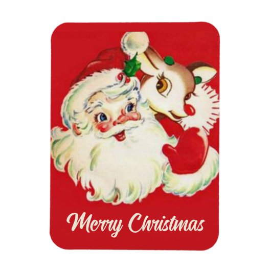 Retro Santa en Rudolf Kerstmis 1950 Magneet (Verticaal)