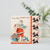 Retro Santa- en Scotty Dogs-kerstkaart Feestdagenkaart (Staand voorkant)