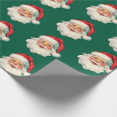 Retro Santa Face Christmas Green Cadeaupapier (Hoek)