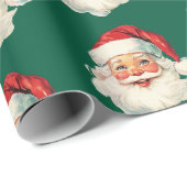 Retro Santa Face Christmas Green Cadeaupapier (Rol Hoek)