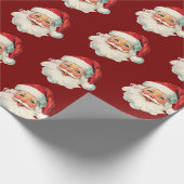 Retro Santa Face Christmas Red Cadeaupapier (Hoek)