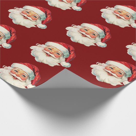Retro Santa Face Christmas Red Cadeaupapier (Hoek)