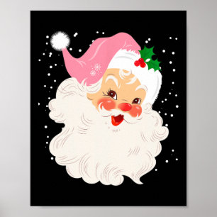 Retro Santa Face in roze Pet Vintage Kerstman Poster