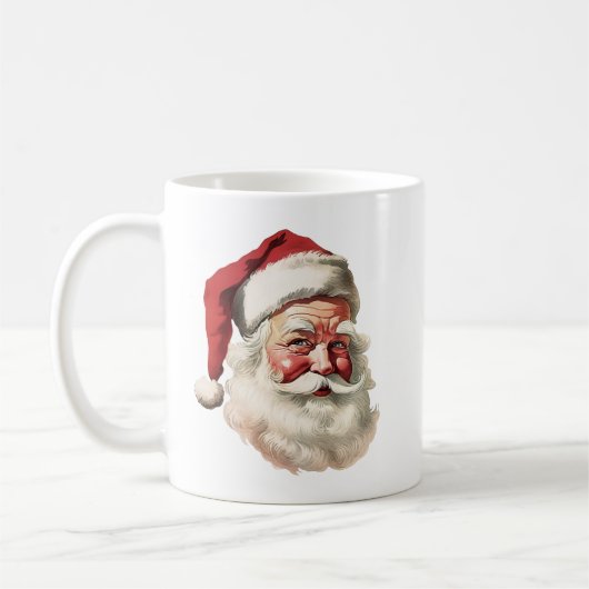 Retro Santa Face met Vrolijke Kerstgroet Koffiemok (Links)