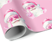 Retro Santa Face Peace Sign Christmas Pink Cadeaupapier (Rol Hoek)
