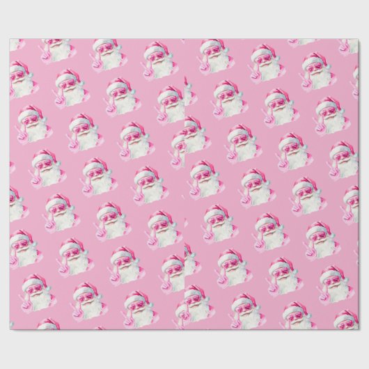 Retro Santa Face Peace Sign Christmas Pink Cadeaupapier (Zoom)