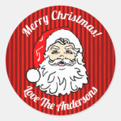 Retro Santa Face Red Personalised Ronde Sticker (Voorkant)