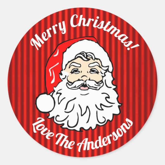 Retro Santa Face Red Personalised Ronde Sticker (Voorkant)