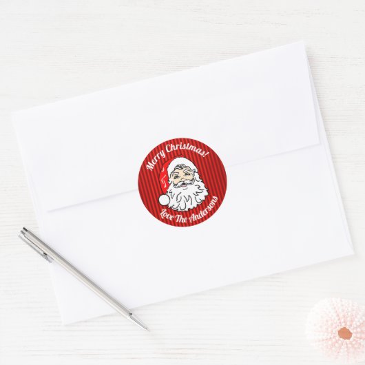 Retro Santa Face Red Personalised Ronde Sticker (Envelop)