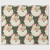  Retro Santa Face Sparkle Aesthetic Green Cadeaupapier (Vlak)