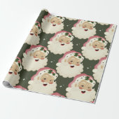  Retro Santa Face Sparkle Aesthetic Green Cadeaupapier (Uitgerold)