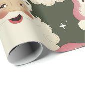  Retro Santa Face Sparkle Aesthetic Green Cadeaupapier (Rol Hoek)