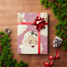  retro Santa Face Sparkle Aesthetisch Roze Cadeaupapier