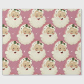  retro Santa Face Sparkle Aesthetisch Roze Cadeaupapier (Vlak)