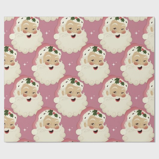  retro Santa Face Sparkle Aesthetisch Roze Cadeaupapier (Vlak)