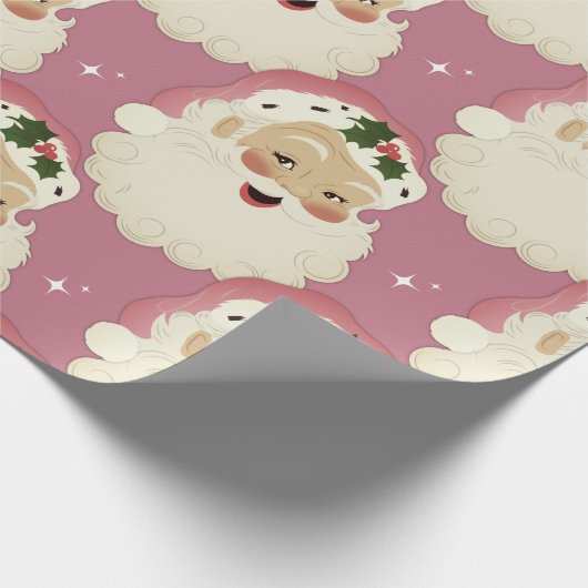  retro Santa Face Sparkle Aesthetisch Roze Cadeaupapier (Hoek)