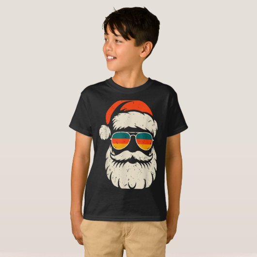 Retro Santa Face Sungles Funny Christmas Family Ou T-shirt (Voorkant volledig)