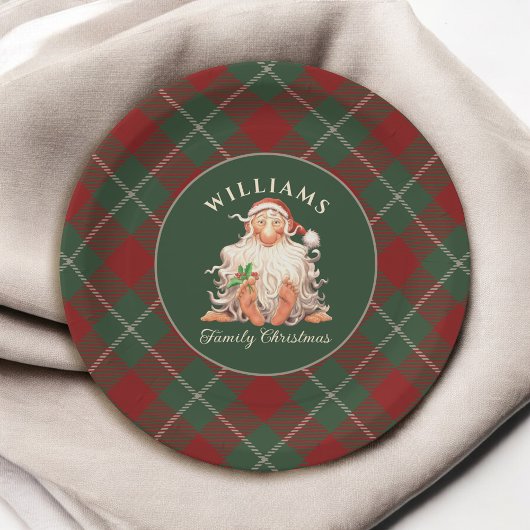 Retro Santa Familie Kerstmis met Familienaam Papieren Bordje