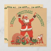 Retro Santa Flat-kerstkaart Feestdagenkaart (Voorkant / Achterkant)