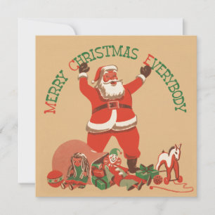 Retro Santa Flat-kerstkaart Feestdagenkaart
