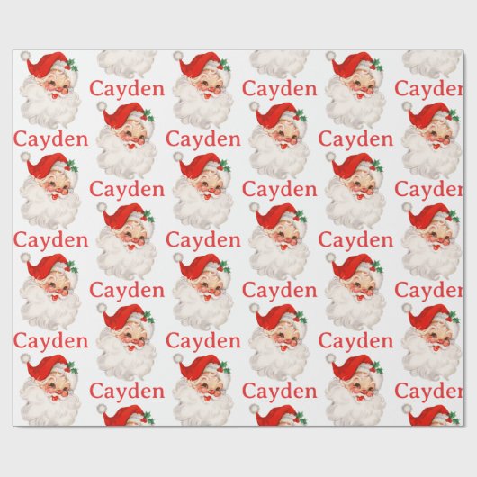Retro Santa gepersonaliseerd Cadeaupapier (Vlak)