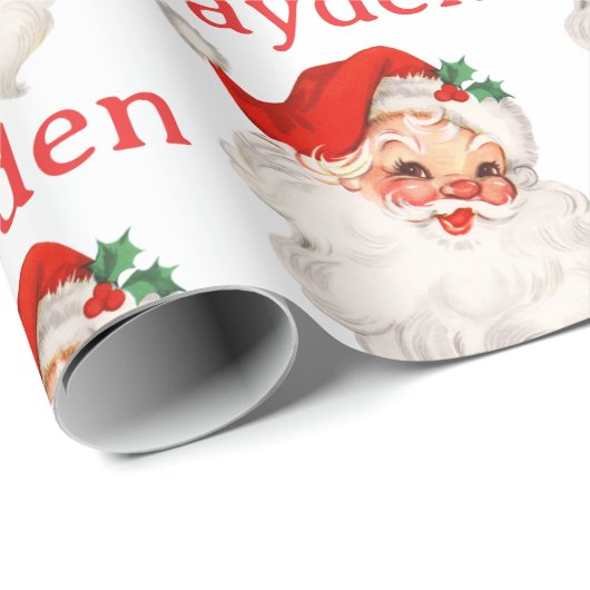 Retro Santa gepersonaliseerd Cadeaupapier (Rol Hoek)