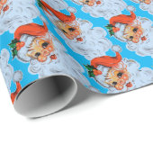 Retro Santa gezicht Christmas Blue Cadeaupapier (Rol Hoek)