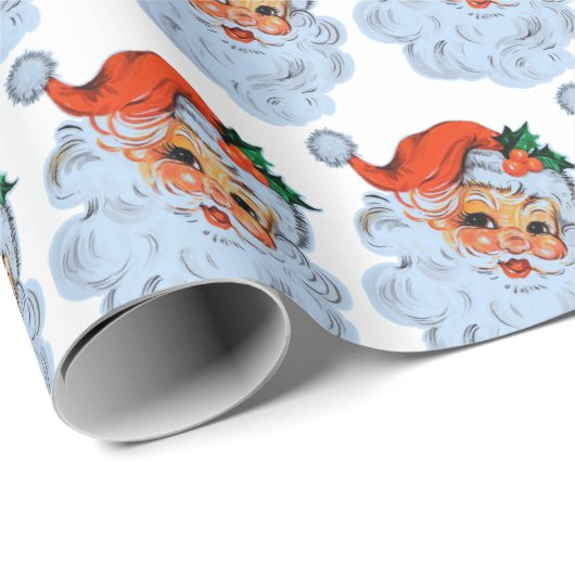 Retro Santa gezicht Kerstmis Cadeaupapier (Rol Hoek)